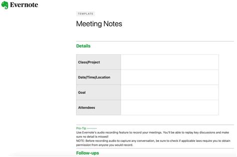 Meeting Notes Template Evernote