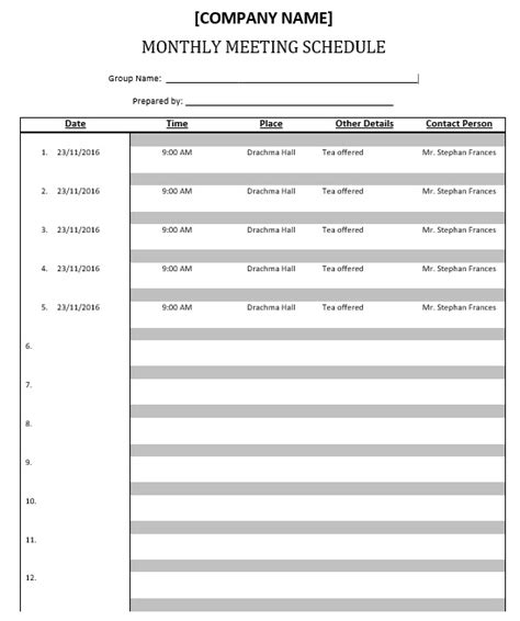 Meeting Schedule Template