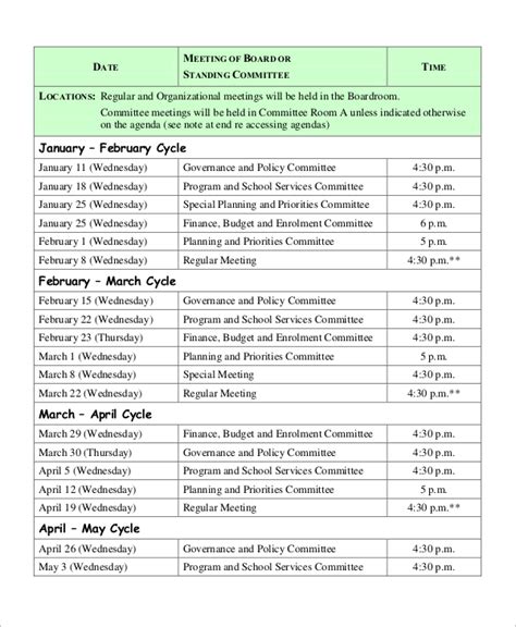 Meeting scheduling template example