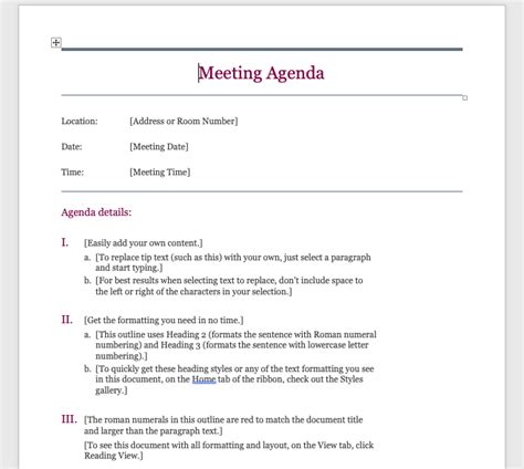 Meeting Template in Word