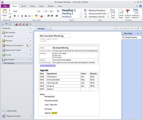 Meeting Templates for OneNote