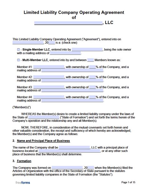 Member-Managed LLC Operating Agreement Template