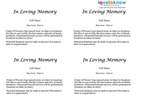 Memorial Obituary Samples