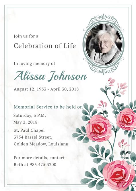 Memorial Service Invitation Template 1