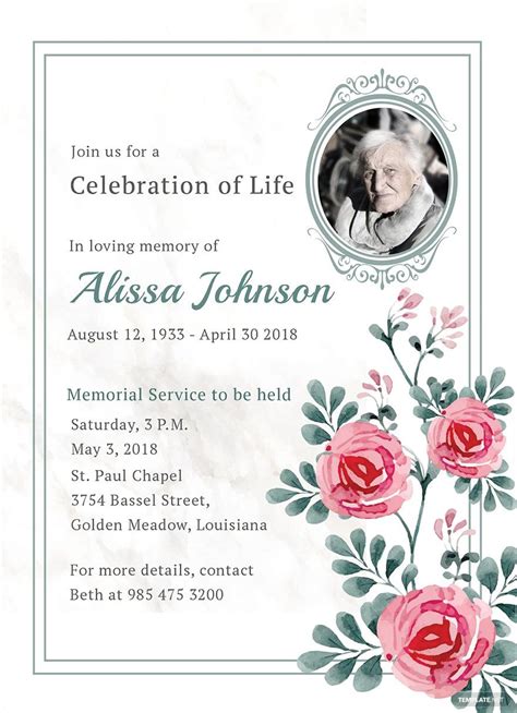 Memorial Service Invitation Template 2