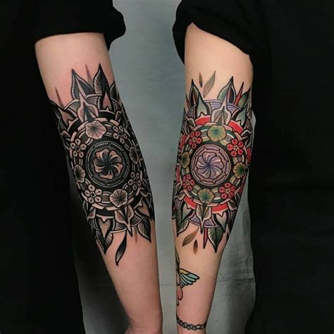 Men's back forearm tattoo design