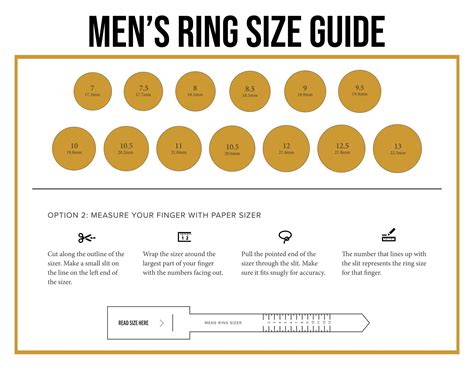 Men's Ring Size Chart for Silver Rings Example