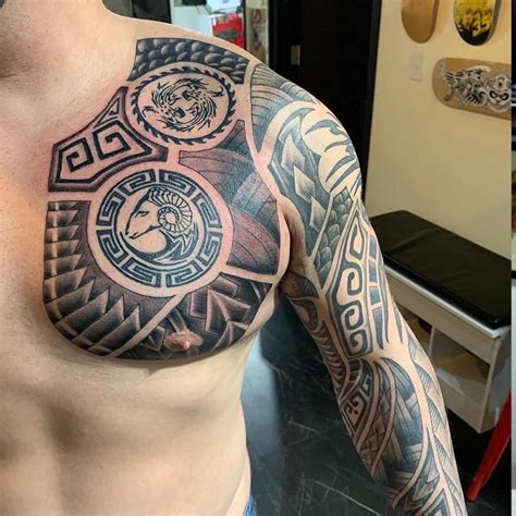 Mens tribal chest tattoos designs ideas