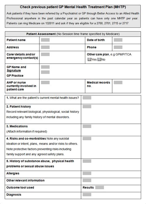 Mental Health Care Plan Template