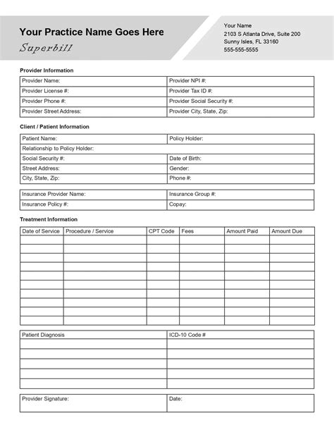 Superbill Template for Mental Health Services