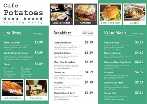 Menu board template example