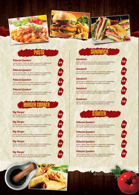 Example of a menu flyer template