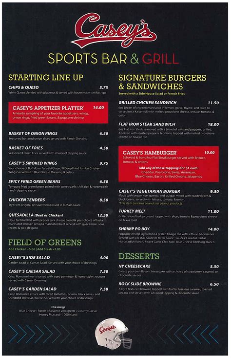 Menu items for sports bars