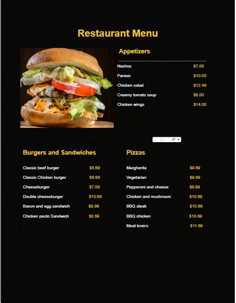 menu template google docs image 3