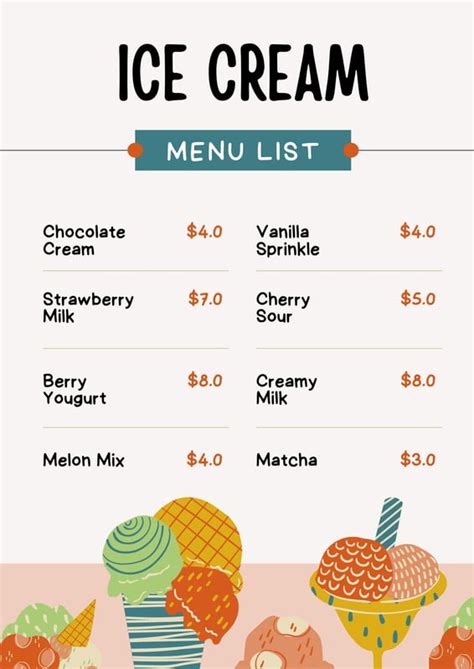 Ice cream shop menu template