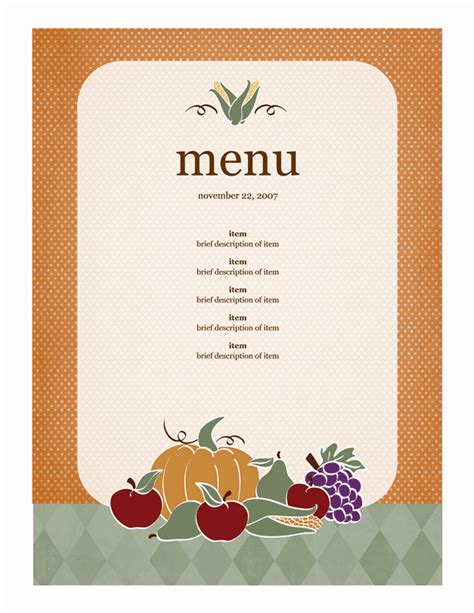 Menu Template Microsoft Word Example