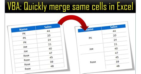 Merging cells using Offset in Excel VBA example 2