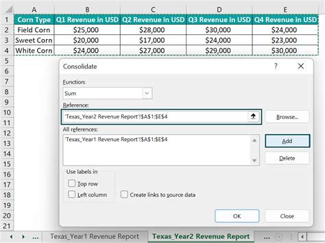 Merging Excel Sheets using the Consolidate Function