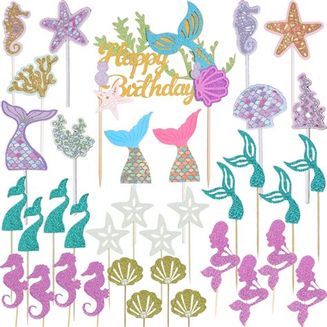 Mermaid Cake Toppers with Glitter