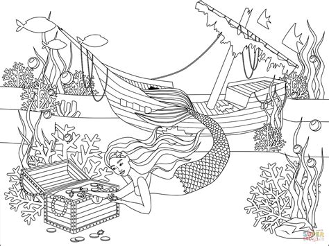 Mermaid's Treasure Coloring Page