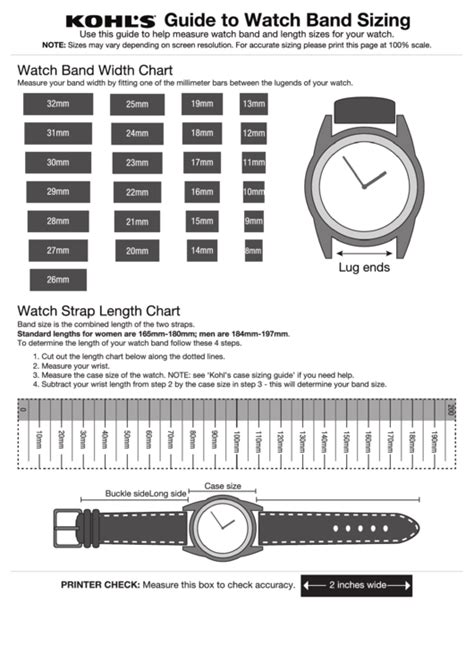 Metal Band Watch Band Size Chart