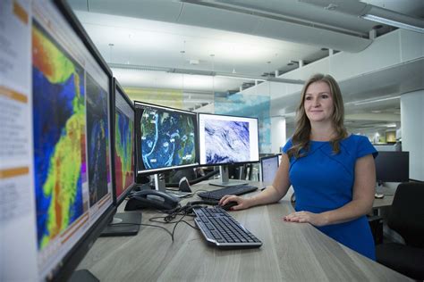 Meteorologists working in different workplaces