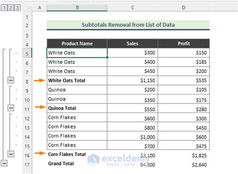 Methods for Removing Subtotals in Excel