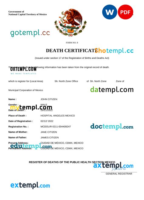 Mexican Death Certificate Template