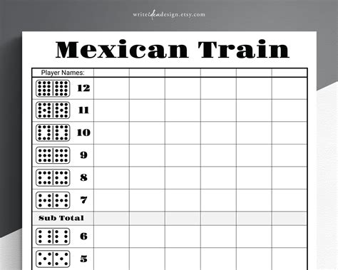 Mexican Train Dominoes Player Board Template