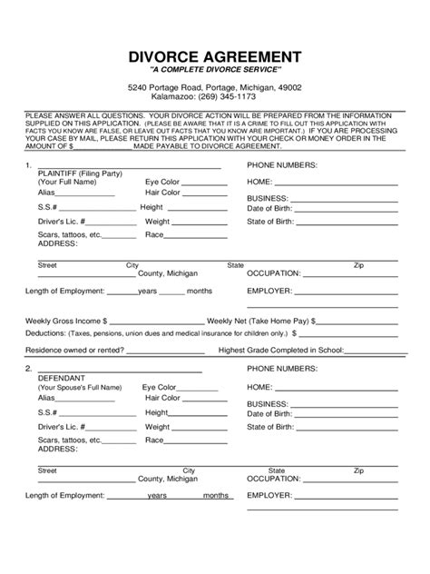 Michigan divorce forms template