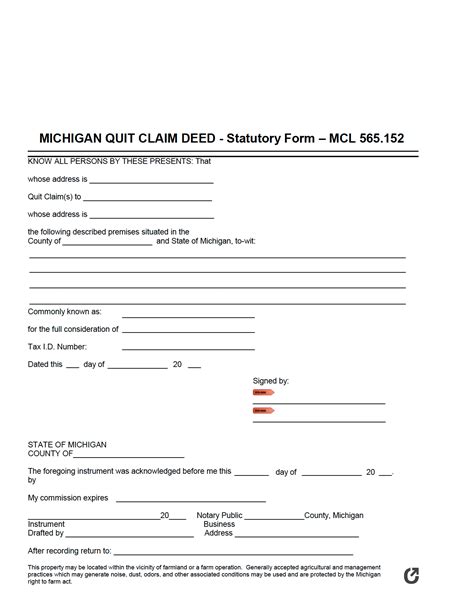 Michigan Quit Claim Deed Form