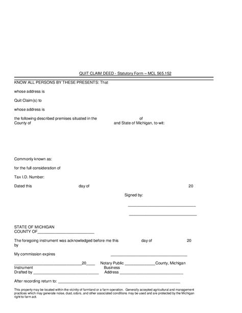 Michigan Quit Claim Deed Form Fillable