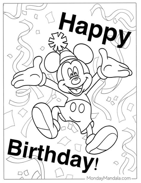 Mickey Mouse with a Birthday Cake Coloring Page