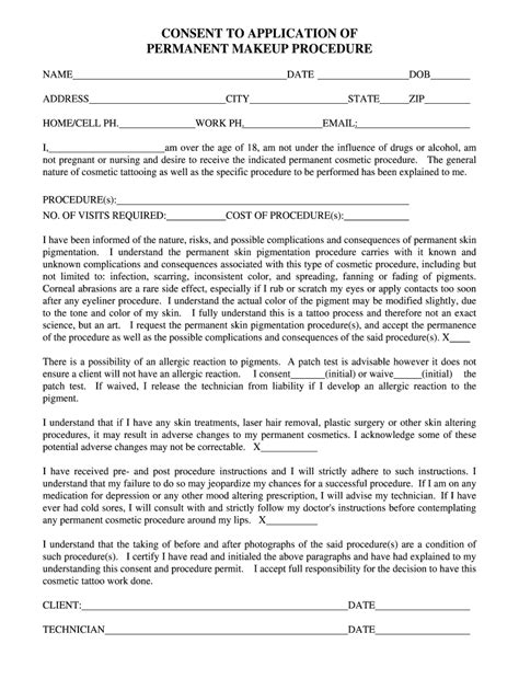 Microblading Consent Form Example