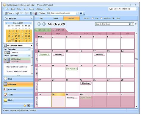 Microsoft Outlook Calendar Template