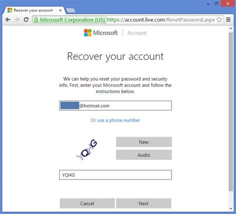 Microsoft Support for Password Recovery