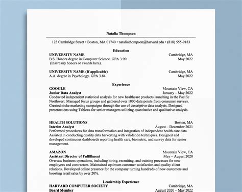 Microsoft Word Harvard Resume Template