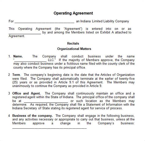 microsoft word operating agreement template free