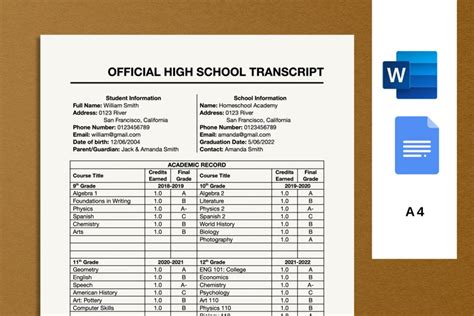 Microsoft Word transcript template example