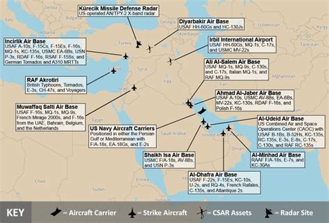 Map of major Air Force bases in the Middle East