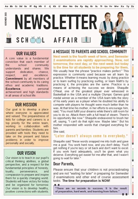 Middle School Newsletter Template