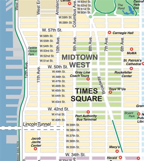 A printable map of Midtown Manhattan