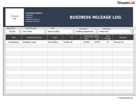 Mileage Log Template Example