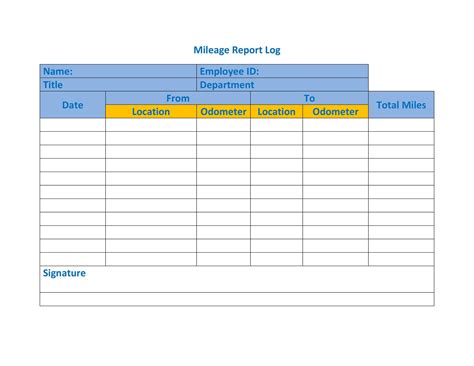 Mileage Log Template for Employee Miles