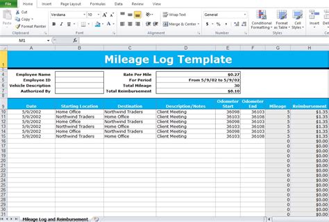 Mileage Tracker Excel Template