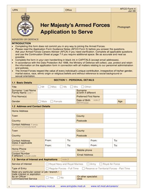 Military Application Form