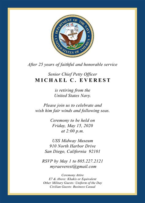 Military Retirement Invitation Wording