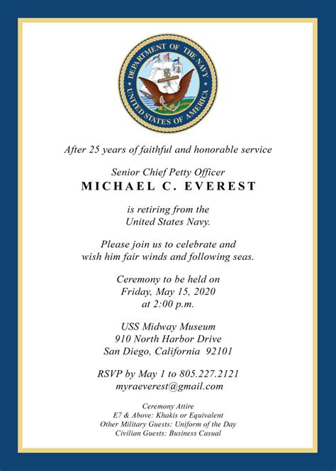 Military retirement party invitation template