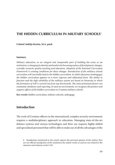 Military school curriculum