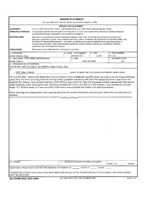 Military Sworn Statement Example